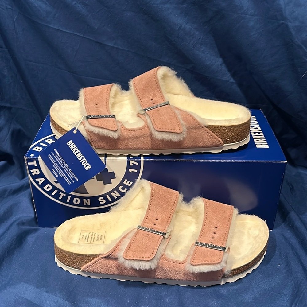Birkenstock- Arizona Shearling, Pink clay, Suede Leather/fur, 7 women